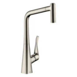 Hansgrohe Metris M71 Single Lever Kitchen Mixer 320 With Pull Out Spray - Stainless Steel -Roc Bathroom Furni Store 14820800 l