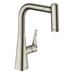 Hansgrohe Metris M71 Single Lever Kitchen Mixer 220 With Pull Out Spray - Stainless Steel