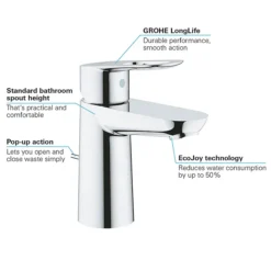 Grohe BauLoop S-Size Mono Basin Mixer With Pop-up Waste -Roc Bathroom Furni Store 23335000 d1