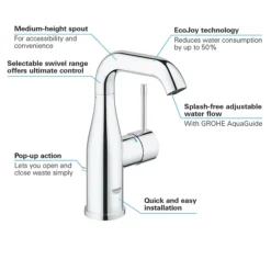 Grohe Essence M-Size Mono Basin Mixer With Pop-up Waste - Chrome -Roc Bathroom Furni Store 23462001 d1