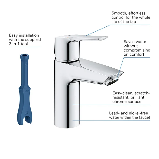 Grohe QuickFix Start S-Size Mono Basin Mixer With Push-Open Waste 5 Grohe QuickFix Start S-Size Mono Basin Mixer With Push-Open Waste - Image 3