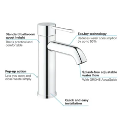 Grohe Essence S-Size Mono Basin Mixer With Pop-up Waste - Chrome -Roc Bathroom Furni Store 23589001 d1