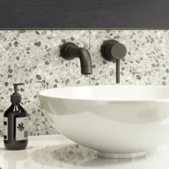 Arezzo Round Matt Black Wall Mounted (2TH) Basin Mixer Tap -Roc Bathroom Furni Store 2wmtblk d4