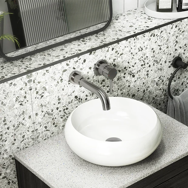 Arezzo Round Gunmetal Grey Wall Mounted (2TH) Basin Mixer Tap 3 Arezzo Round Gunmetal Grey Wall Mounted (2TH) Basin Mixer Tap