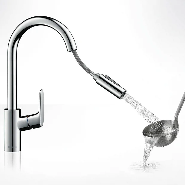 Hansgrohe Focus M41 Single Lever Kitchen Mixer 240 With Pull Out Spray - Stainless Steel 3 Hansgrohe Focus M41 Single Lever Kitchen Mixer 240 With Pull Out Spray - Stainless Steel
