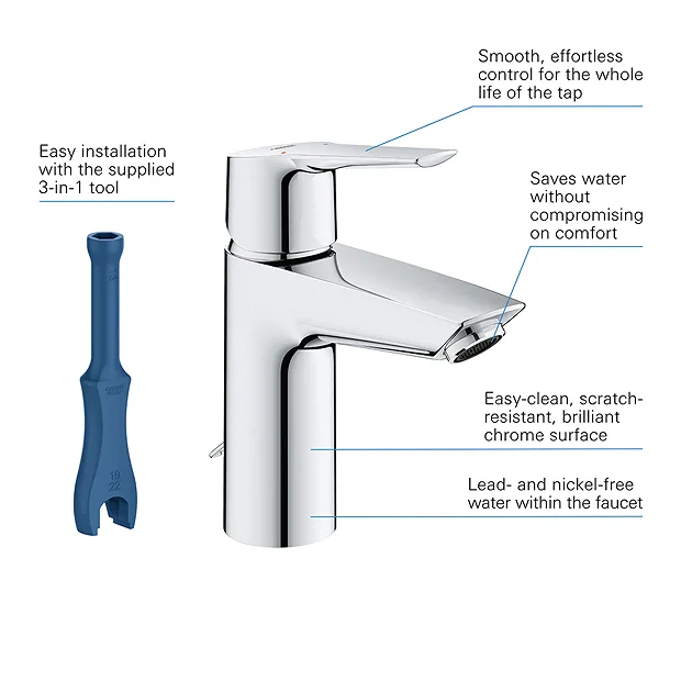 Grohe QuickFix Start S-Size Mono Basin Mixer With Retractable Chain 5 Grohe QuickFix Start S-Size Mono Basin Mixer With Retractable Chain - Image 3