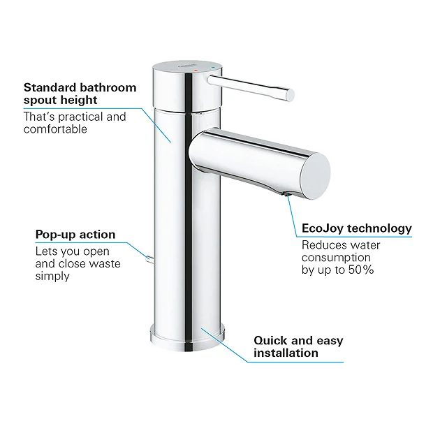 Grohe Essence S-Size Mono Basin Mixer With Pop-up Waste 6 Grohe Essence S-Size Mono Basin Mixer With Pop-up Waste - Image 4