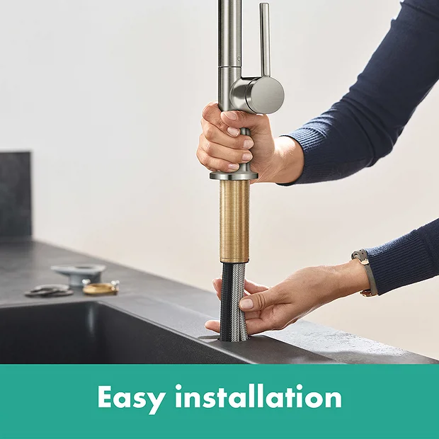 Hansgrohe Talis M54 220 C-Spout Single Lever Kitchen Mixer - Stainless Steel 3 Hansgrohe Talis M54 220 C-Spout Single Lever Kitchen Mixer - Stainless Steel