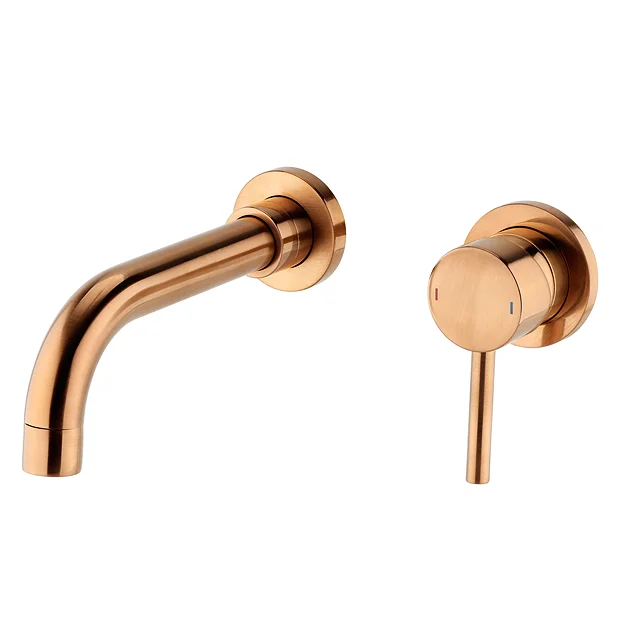 Arezzo Round Brushed Bronze Wall Mounted (2TH) Basin Mixer Tap 4 Arezzo Round Brushed Bronze Wall Mounted (2TH) Basin Mixer Tap - Image 2
