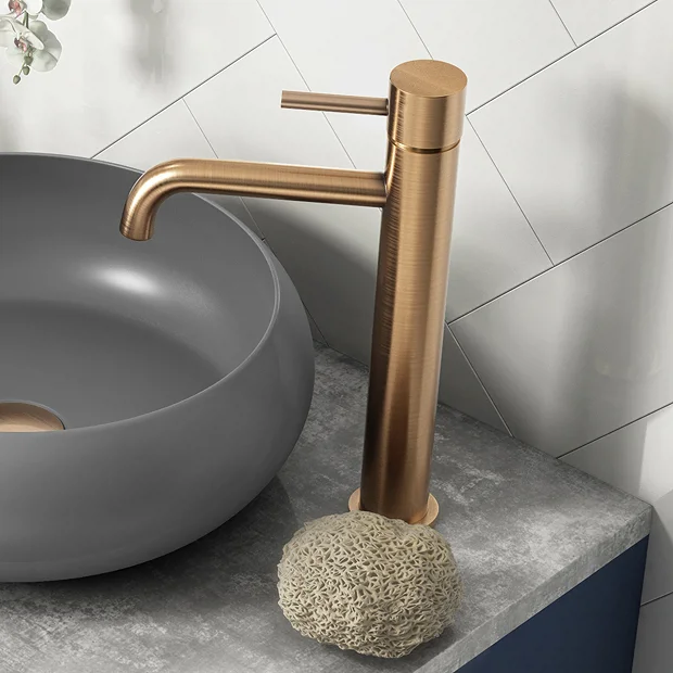 Arezzo Round Brushed Bronze High Rise Mono Basin Mixer Tap 5 Arezzo Round Brushed Bronze High Rise Mono Basin Mixer Tap - Image 3