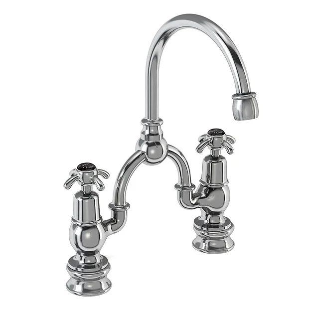 Burlington Anglesey Regent Black 2TH Bridge Curved Spout Basin Mixer (200mm Centers) 3 Burlington Anglesey Regent Black 2TH Bridge Curved Spout Basin Mixer (200mm Centers)