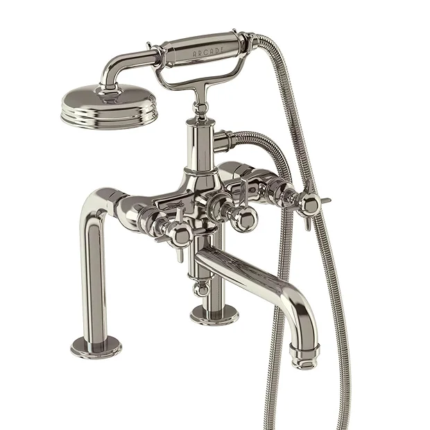 Arcade Deck Mounted Bath Shower Mixer - Nickel - Various Tap Head Options 4 Arcade Deck Mounted Bath Shower Mixer - Nickel - Various Tap Head Options - Image 2