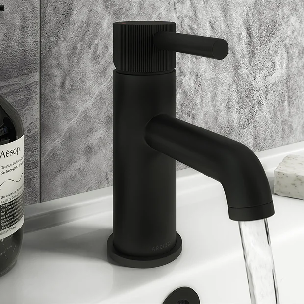 Arezzo Fluted Round Matt Black Basin Mono Mixer 4 Arezzo Fluted Round Matt Black Basin Mono Mixer - Image 2