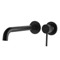 Arezzo Fluted Round Matt Black Wall Mounted (2TH) Basin Mixer Tap -Roc Bathroom Furni Store az8wtmbf ndv1