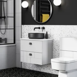 Arezzo Fluted Round Matt Black Wall Mounted (2TH) Basin Mixer Tap -Roc Bathroom Furni Store az8wtmbfd4