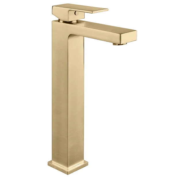 Arezzo Square Brushed Brass High Rise Mono Basin Mixer Tap 3 Arezzo Square Brushed Brass High Rise Mono Basin Mixer Tap