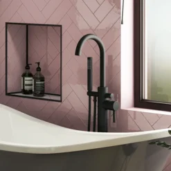Arezzo Matt Black Freestanding Bath Tap With Shower Mixer -Roc Bathroom Furni Store azfsblk d2
