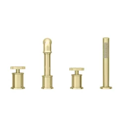 Arezzo Brushed Brass 4TH Industrial Style Deck Mounted Bath Shower Mixer Inc. Pull Out Handset -Roc Bathroom Furni Store azisbb04 d4
