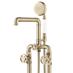 Arezzo Brushed Brass Industrial Style Freestanding Bath Shower Mixer Tap -Roc Bathroom Furni Store azisbb05 n d5
