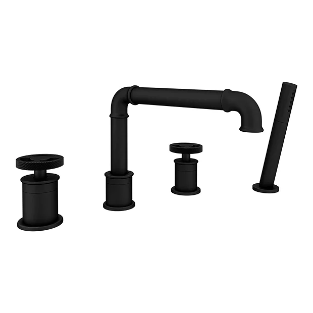 Arezzo Matt Black 4TH Industrial Style Deck Mounted Bath Shower Mixer Inc. Pull Out Handset 6 Arezzo Matt Black 4TH Industrial Style Deck Mounted Bath Shower Mixer Inc. Pull Out Handset - Image 4