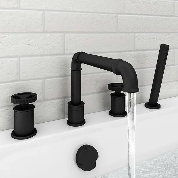 Arezzo Matt Black 4TH Industrial Style Deck Mounted Bath Shower Mixer Inc. Pull Out Handset 4 Arezzo Matt Black 4TH Industrial Style Deck Mounted Bath Shower Mixer Inc. Pull Out Handset - Image 2