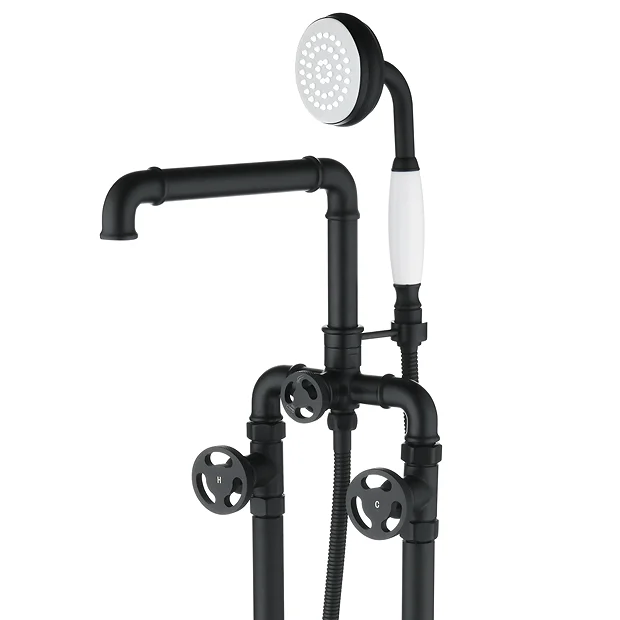 Arezzo Matt Black Industrial Style Freestanding Bath Shower Mixer Tap 3 Arezzo Matt Black Industrial Style Freestanding Bath Shower Mixer Tap