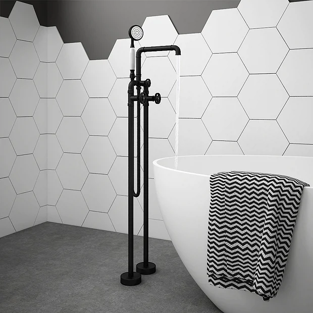 Arezzo Matt Black Industrial Style Freestanding Bath Shower Mixer Tap 4 Arezzo Matt Black Industrial Style Freestanding Bath Shower Mixer Tap - Image 2
