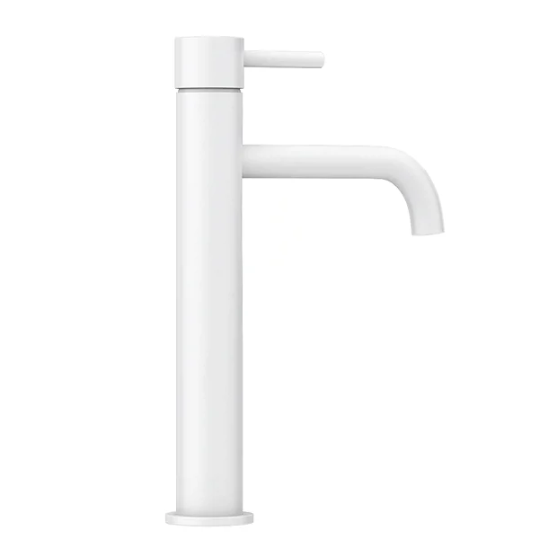Arezzo Round Matt White High Rise Mono Basin Mixer Tap 6 Arezzo Round Matt White High Rise Mono Basin Mixer Tap - Image 4