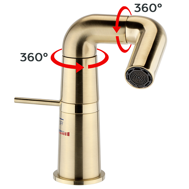 Arezzo Basin Mixer Tap With 360 Degree Rotating Spout Brushed Brass 5 Arezzo Basin Mixer Tap With 360 Degree Rotating Spout Brushed Brass - Image 3