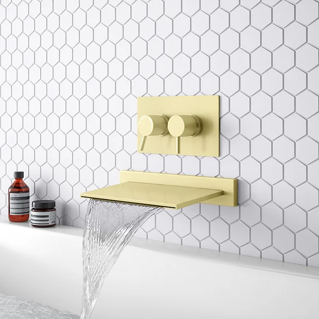 Arezzo Brushed Brass Slimline Waterfall Wall Mounted Bath Spout 3 Arezzo Brushed Brass Slimline Waterfall Wall Mounted Bath Spout