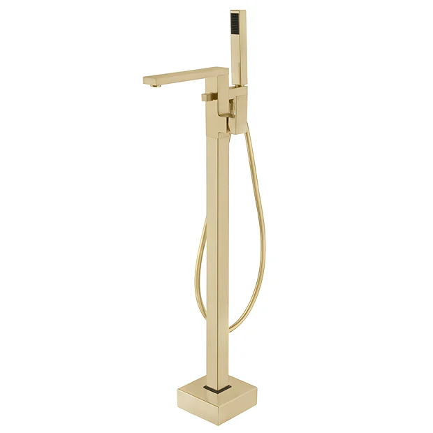 Arezzo Square Brushed Brass Floor Mounted Free-standing Bath Shower Mixer 4 Arezzo Square Brushed Brass Floor Mounted Free-standing Bath Shower Mixer - Image 2