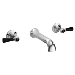 Hudson Reed Topaz Black Lever Wall Mounted Bath Spout And Stop Taps - Chrome