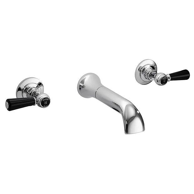 Hudson Reed Topaz Black Lever Wall Mounted Bath Spout And Stop Taps - Chrome 3 Hudson Reed Topaz Black Lever Wall Mounted Bath Spout And Stop Taps - Chrome