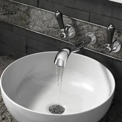 Albert Traditional Wall Mounted Basin Mixer Tap With Black Levers