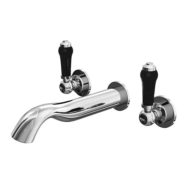 Albert Traditional Wall Mounted Basin Mixer Tap With Black Levers 4 Albert Traditional Wall Mounted Basin Mixer Tap With Black Levers - Image 2