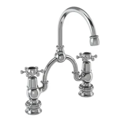 Burlington Birkenhead Regent Black 2TH Bridge Curved Spout Basin Mixer (230mm Centers)