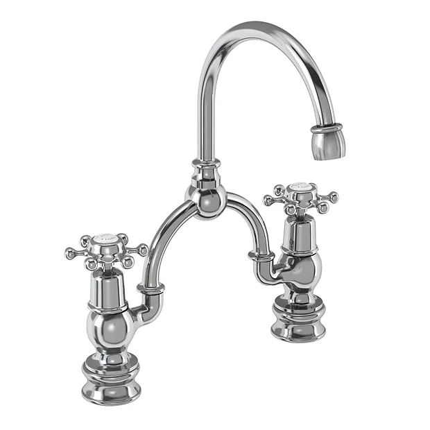 Burlington - Birkenhead Regent 2 Tap Hole Bridge Curved Spout Basin Mixer (230mm Centers) W Invisible Overflow 4 Burlington - Birkenhead Regent 2 Tap Hole Bridge Curved Spout Basin Mixer (230mm Centers) W Invisible Overflow - Image 2