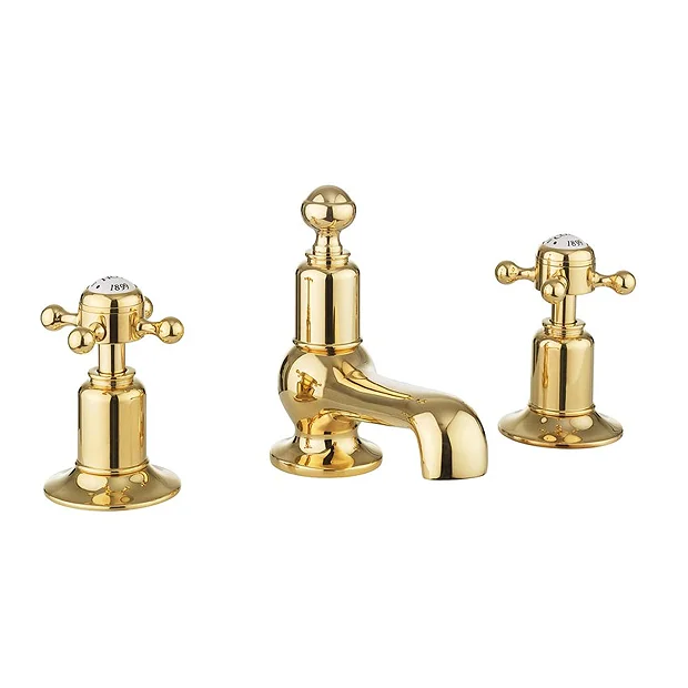 Crosswater Belgravia Unlacquered Brass Crosshead 3 Tap Hole Basin Mixer 4 Crosswater Belgravia Unlacquered Brass Crosshead 3 Tap Hole Basin Mixer - Image 2