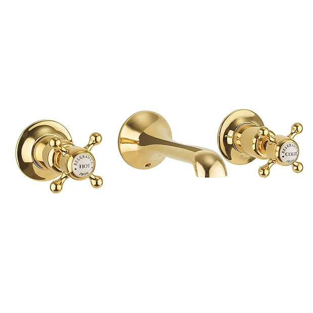 Crosswater Belgravia Unlacquered Brass Crosshead Wall Mounted 3 Hole Set Basin Mixer 4 Crosswater Belgravia Unlacquered Brass Crosshead Wall Mounted 3 Hole Set Basin Mixer - Image 2