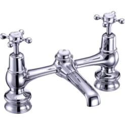 Burlington Claremont Regent - Chrome 2 Tap Hole Bridge Basin Mixer With Plug & Chain