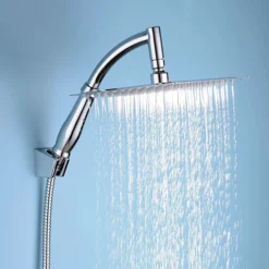 Cast Bath Shower Mixer With 200mm Square Shower Head, Extension Arm + Hose Kit -Roc Bathroom Furni Store cas002kit d1