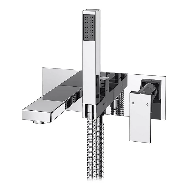 Cast Wall Mounted Bath Shower Mixer Tap + Shower Kit 4 Cast Wall Mounted Bath Shower Mixer Tap + Shower Kit - Image 2