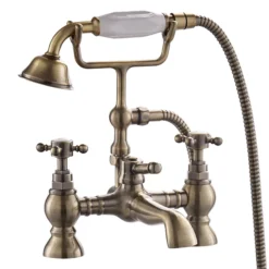 Chatsworth 1928 Antique Brass Crosshead Freestanding Bath Shower Mixer Tap -Roc Bathroom Furni Store chbsmbrafsd1
