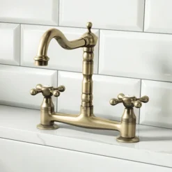Britannia Classic Bridge Sink Mixer - Brushed Brass 9 Britannia Classic Bridge Sink Mixer - Brushed Brass -Roc Bathroom Furni Store clbm4 n l