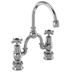 Burlington Claremont Regent Black 2TH Bridge Curved Spout Basin Mixer (200mm Centers)