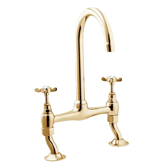 Deva Coronation Bridge Sink Mixer W/ Swivel Spout - Gold 3 Deva Coronation Bridge Sink Mixer W/ Swivel Spout - Gold