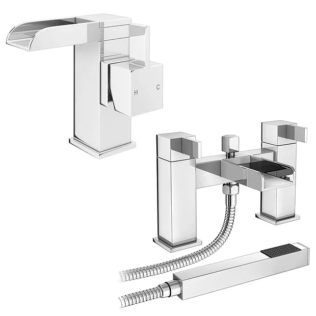Edge Waterfall Basin + Bath Shower Mixer Tap Pack 3 Edge Waterfall Basin + Bath Shower Mixer Tap Pack