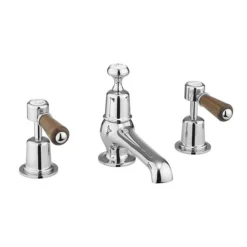 Burlington Kensington Walnut 3TH Basin Mixer With Pop-up Waste