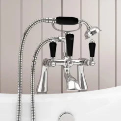 Lancaster Black Traditional Bath Shower Mixer Taps + Shower Kit