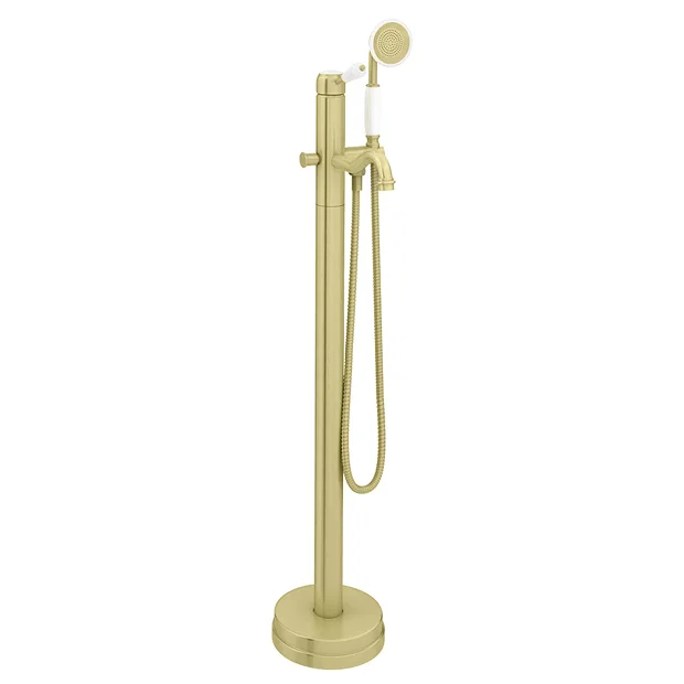 Lancaster Traditional Brushed Brass Single Lever Freestanding Bath Shower Mixer 6 Lancaster Traditional Brushed Brass Single Lever Freestanding Bath Shower Mixer - Image 4
